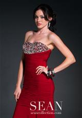 2012 Sean Prom Dresses 70509.  Available in Midnight, Red